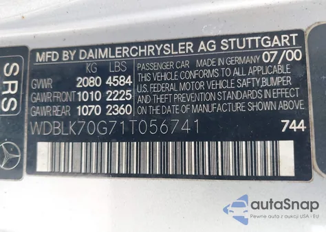 2001 Mercedes-Benz Clk 430 from USA, damaged, VIN WDBLK70G71T056741